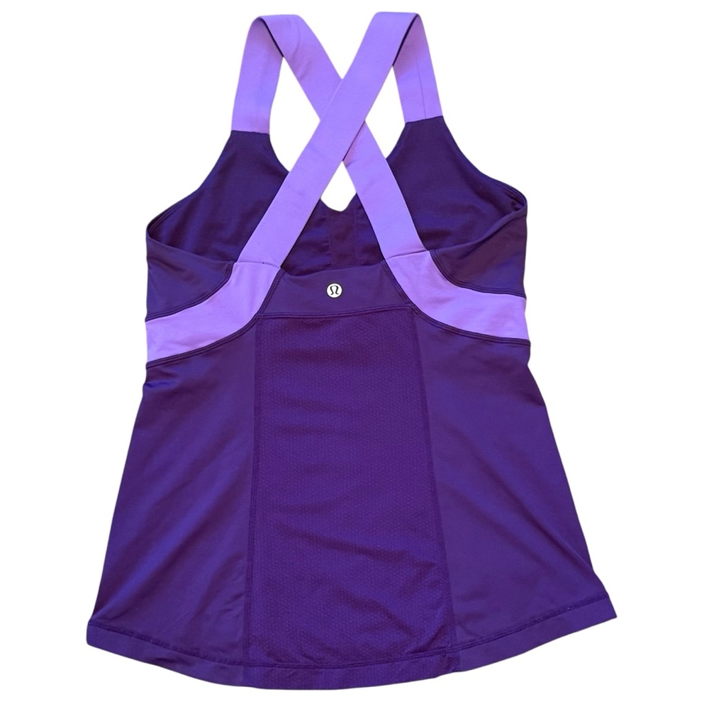 Lululemon Push Your Limits Tank Purple Color Block Cross Back Size 8 - Picture 3 of 9